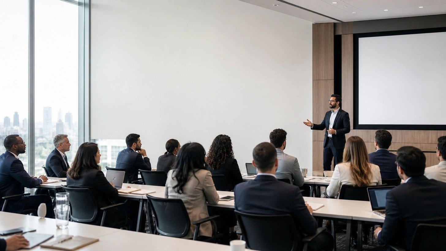 A facilitator leading a professional training session